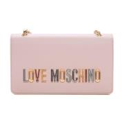 Love Moschino Guld Kedja Axelväska med Logotyp Pink, Dam