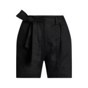 Ralph Lauren Högmidjade svarta linne shorts Black, Dam