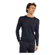 Gran Sasso Blå Linne Bomull Crew-Neck Sweater Blue, Herr