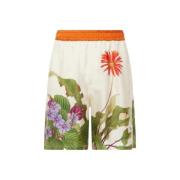 Pierre-Louis Mascia Blommig silke Bermuda shorts med orange elastiskt ...