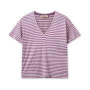 MOS Mosh Randig V-ringad T-shirt Purple, Dam