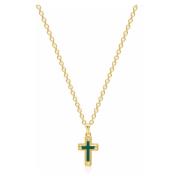 Nialaya Men's Sterling Silver Gold Plated Mini Cross Necklace with Gre...