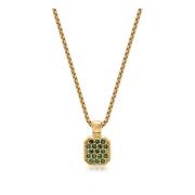 Nialaya Gold Necklace with Green CZ Square Pendant Yellow, Herr