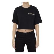 Balmain Svart Cropped Crewneck T-Shirt Ss24 Black, Dam