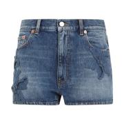 Valentino Blå Denim Broderade Shorts Blue, Dam