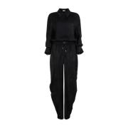 The Attico Svart Satin Jumpsuit Spetskrage Black, Dam