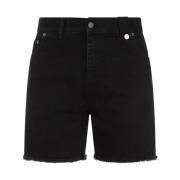 EgonLab Svarta Denim Shorts Rakt Fransat Hem Black, Herr