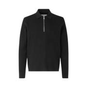 Samsøe Samsøe Half Zip Stickad Pikétröja Black, Herr