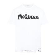 Alexander McQueen Vit Graffiti Logo T-shirt White, Herr