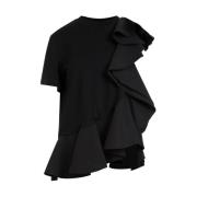 Alexander McQueen Svart Bomull T-shirt med Ruffled Insats Black, Dam
