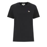 Maison Kitsuné Svart T-shirt med Baby Fox-patch Black, Dam