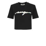 Msgm Svart Bomull T-shirt med Logotyp Black, Dam