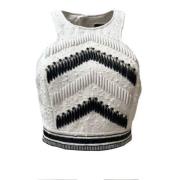 Elisabetta Franchi Ivory Tweed Crop Top med Bicolor Broderi Multicolor...
