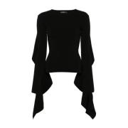 Mugler Svart Stickad Topp med Asymmetrisk Design Black, Dam