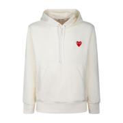 Comme des Garçons Vit Hjärtapplikation Hoodie Tröja Beige, Herr