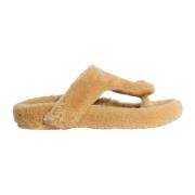 Loewe Shearling Thong Sandal med Gummisula Beige, Dam