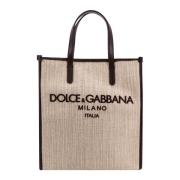 Dolce & Gabbana Logobroderad Canvas och Linnehandväska Beige, Herr