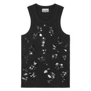 Ganni Svart Paljettdekorerad Skjorta med Scoop Neck Black, Dam