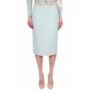 Elisabetta Franchi Midi Tube Kjol i Logo Print Green, Dam