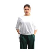 Liviana Conti Vit Bomullst-shirt med Dragsko i Nederkanten White, Dam
