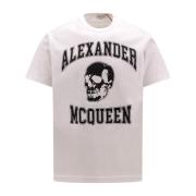 Alexander McQueen Varsity Logo Bomull T-shirt Vit White, Herr