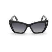 Tom Ford Svarta Cat-eye Solglasögon med Grå Gradientglas Black, Unisex