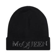 Alexander McQueen Svart Ribbstickad Beanie Mössa Aw22 Black, Herr