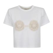 Magda Butrym Daisy Crochet White T-Shirt White, Dam
