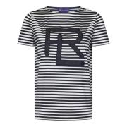 Ralph Lauren Randig bomullst-shirt med logopatch Multicolor, Dam