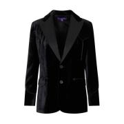 Ralph Lauren Svart Sammet Blazer Peak Revers Black, Dam