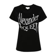Alexander McQueen Svart Crew Neck T-shirt Front Print Black, Dam