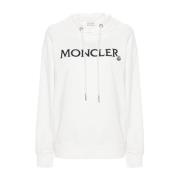 Moncler Vit Logotyp Bomull Huvtröja Sweater White, Dam