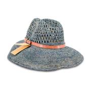 Ibeliv Denim Straw Hat med Läder Trim Blue, Dam
