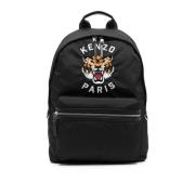 Kenzo Varsity Tiger Broderad Ryggsäck Svart Black, Unisex