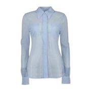 Victoria Beckham Silkeskjorta med Spetskrage Blue, Dam