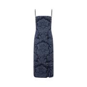 Alexander McQueen Blå Denim Sheath Klänning med Damasktryck Blue, Dam