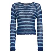 Marni Båthalsad tröja med mohairränder Blue, Dam