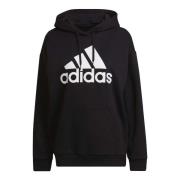 Adidas Svart/Vit Huvtröja med Logotryck Black, Dam