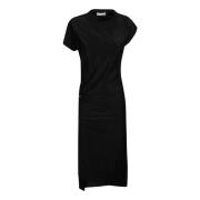 Paco Rabanne Elegant Draped Midi Dress Black, Dam