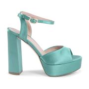 Dee Ocleppo Slimmande Satin Platform Sandaler Green, Dam