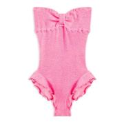 Reina Olga Ruffled Brazilian-cut Strapless Swimsuit Pink, Dam