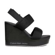 Calvin Klein Jeans Svart Kil Sandal Webbing Kvinnor Black, Dam