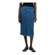 Carhartt Wip Denim Midi Kjol med Fickor Blue, Dam