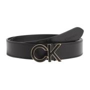 Calvin Klein Svart Läderbälte med Re-Lock Stängning Black, Dam