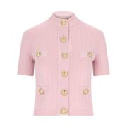 Balmain Rosa Cardigan med Guld Detaljer Pink, Dam