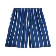 Ami Paris Blå Silke Stripe Print Shorts Blue, Herr
