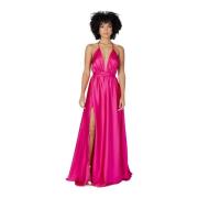 Sol Wears Women Fuchsia V-Neck Strappy Sommarklänning Pink, Dam