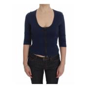 Exte Blå Full Zipper Crew-Neck Sweater Blue, Dam