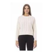 Baldinini Beige Wool Crew Neck Sweater med Monogram Detalj Beige, Dam