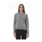 Baldinini Lyxig Ribbstickad Hoodie Gray, Dam